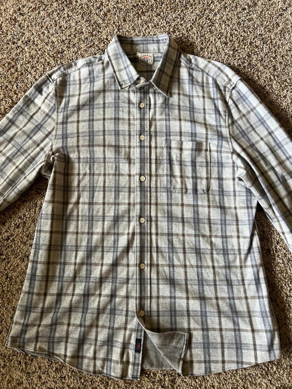 Faherty Men’s Plaid Button-Down Shirt — Gray & Blue